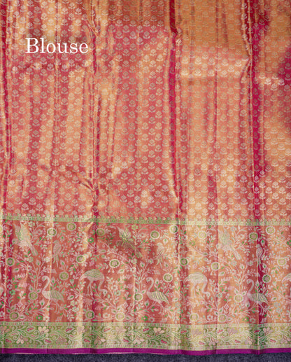 Beautiful Green Tissue Bridal Pure Kanjivaram Silk Saree With Contrast Pink Fancy Border