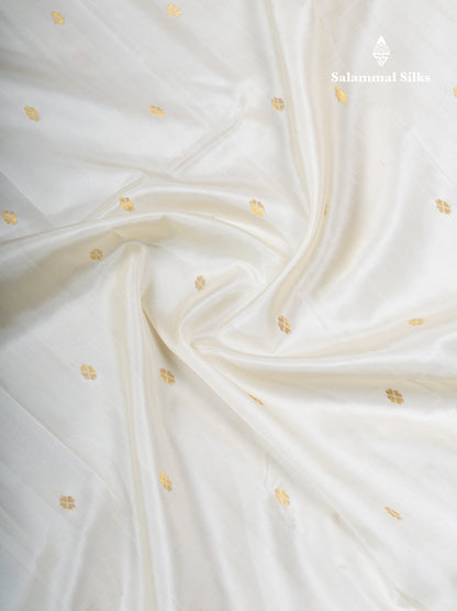 White Pure Kanjivaram Silk Saree With Contrast Light Yellow One Side Traditional Border