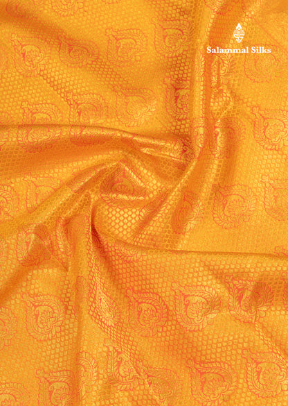 Beautiful Mango Yellow Bridal Pure Kanjivaram Silk Saree With Contrast Purple Border