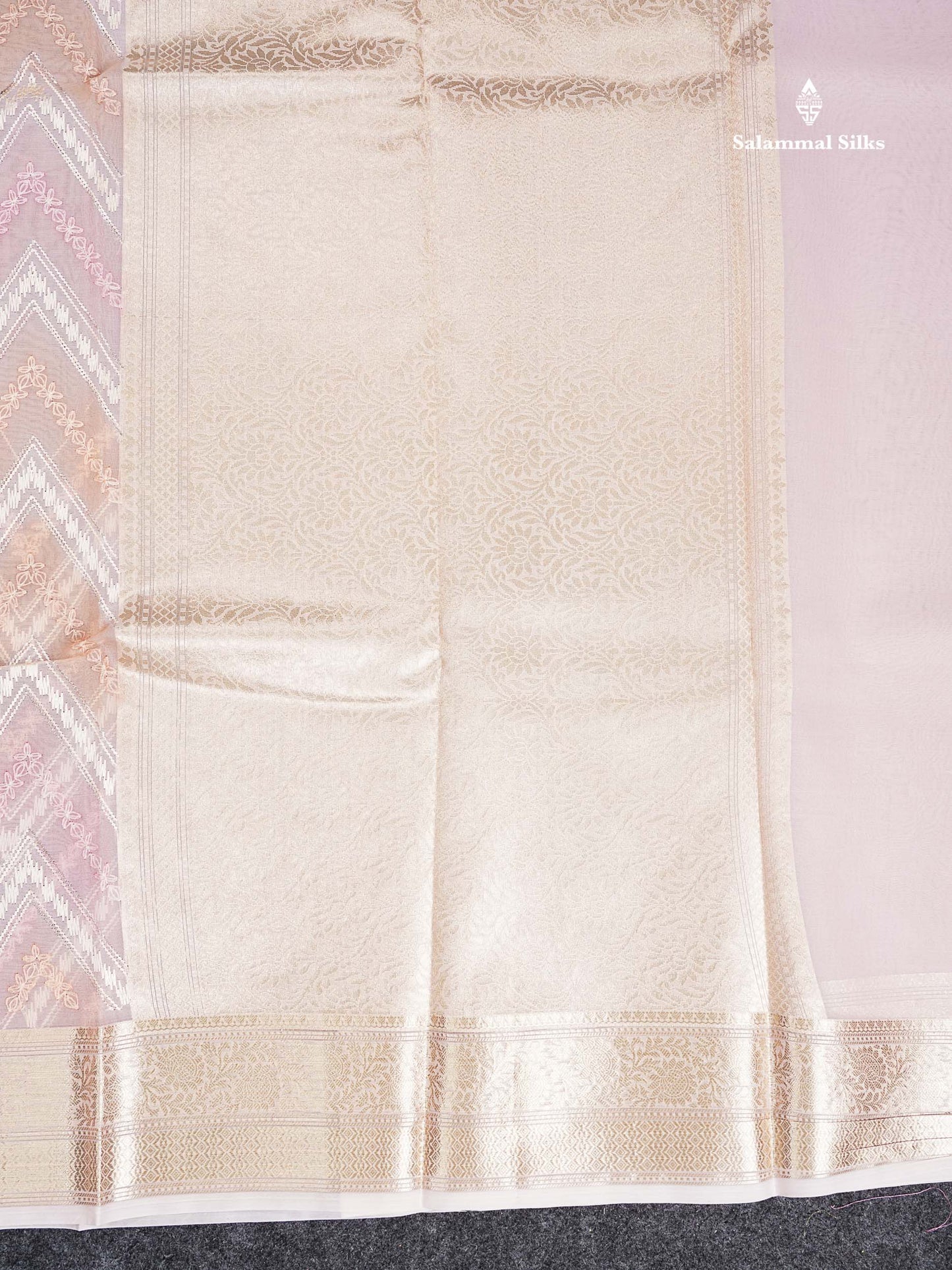 Semi Organza -  Multi Colour Zig-Zag Thread Work  Fancy Saree With Traditional Border