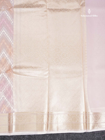 Semi Organza -  Multi Colour Zig-Zag Thread Work  Fancy Saree With Traditional Border