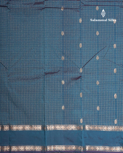 Light Weight Semi Silk Saree - Brown Checks With Butta With Traditional Rettapet Border