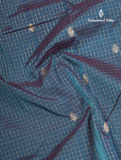 Light Weight Semi Silk Saree - Brown Checks With Butta With Traditional Rettapet Border
