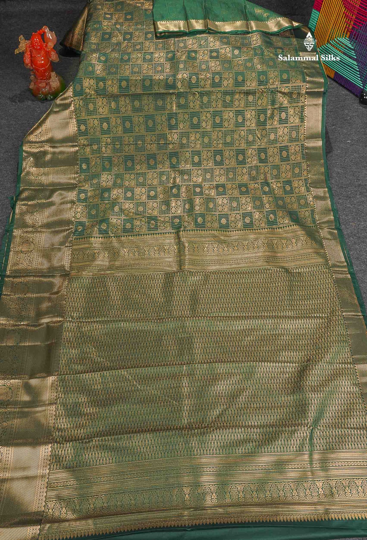 Semi Silk Saree - Bottle Green Colour Body With Traditional Evening Morning Border