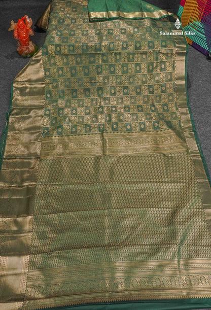 Semi Silk Saree - Bottle Green Colour Body With Traditional Evening Morning Border