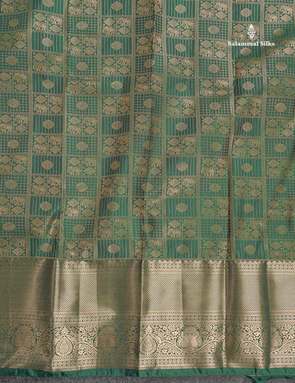 Semi Silk Saree - Sapphire Green Colour Body With Traditional Evening Morning Border