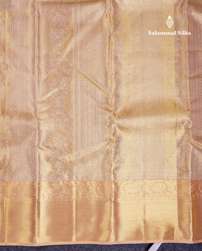 Beautiful Sandal Tissue Bridal Pure Kanjivaram Silk Saree With Traditional Border