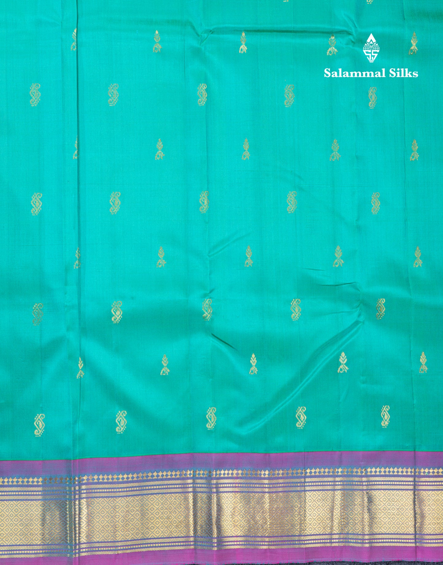 Sapphire Green Pure Kanjivaram Silk Saree With Contrast Purple One Side Traditional Border