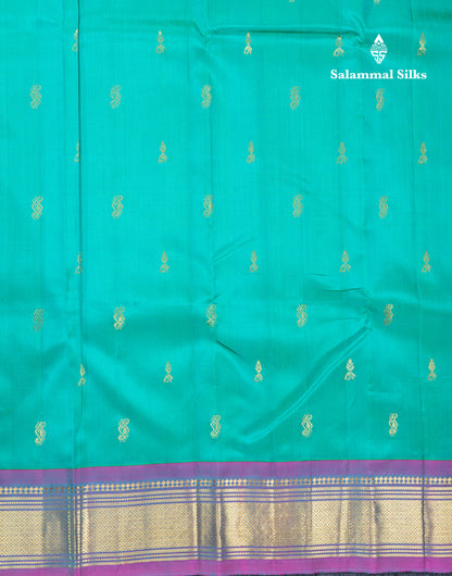 Sapphire Green Pure Kanjivaram Silk Saree With Contrast Purple One Side Traditional Border