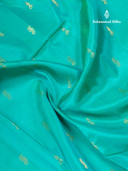 Sapphire Green Pure Kanjivaram Silk Saree With Contrast Purple One Side Traditional Border