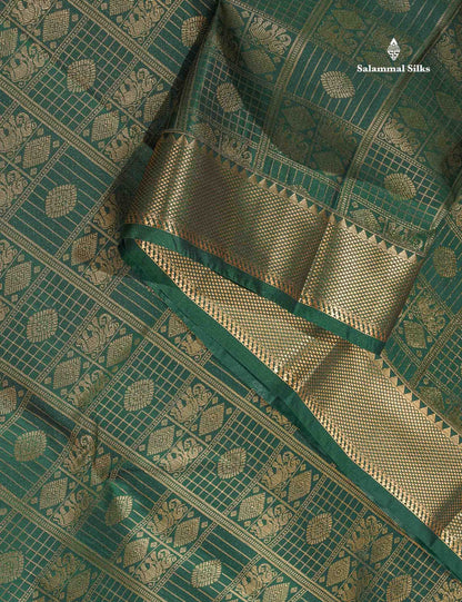 Semi Silk Saree - Sapphire Green Colour Body With Traditional Evening Morning Border