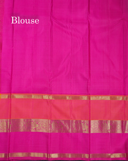 Korvai Beautiful Yellow Peacock & Chakaram Buttas Pure Kanjivaram Silk Saree With Traditional Ganga Jamuna Long Border