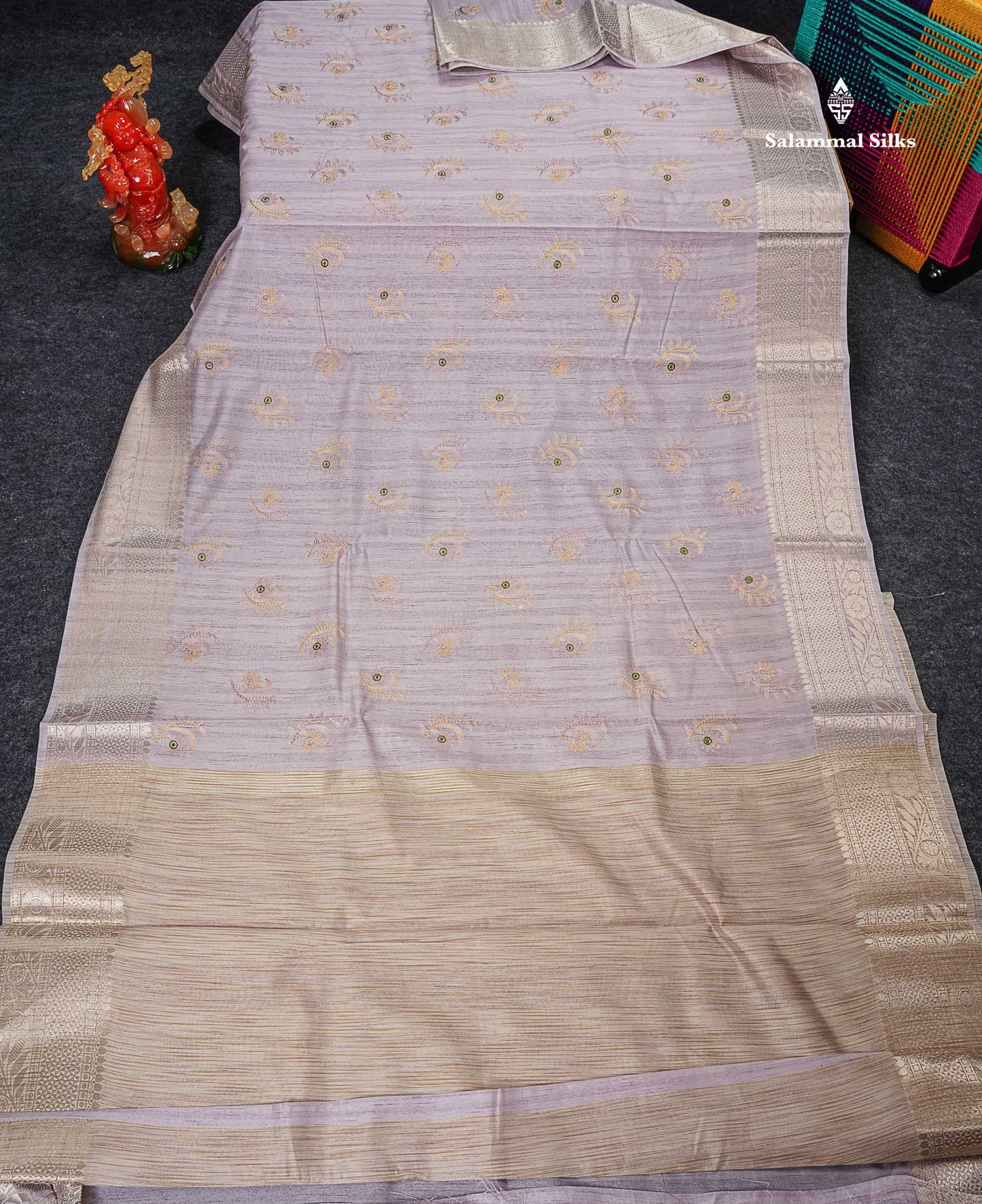 Cotton Mix Saree -  Light Lavender  Embroidery Work Along With Fancy Border