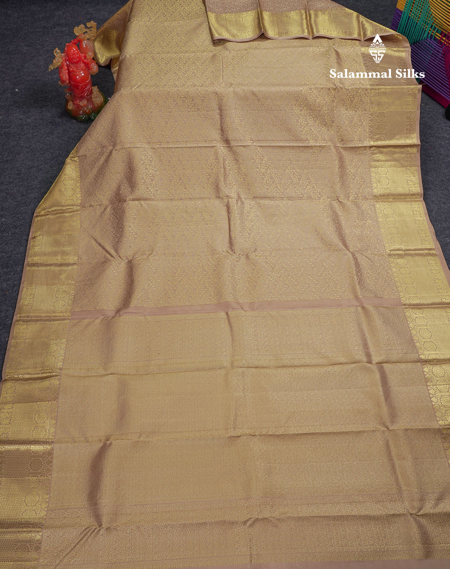 Beautiful Cream Sandal Pure Kanjivaram Silk Saree With Traditional Border