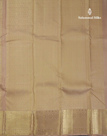 Beautiful Cream Sandal Pure Kanjivaram Silk Saree With Traditional Border