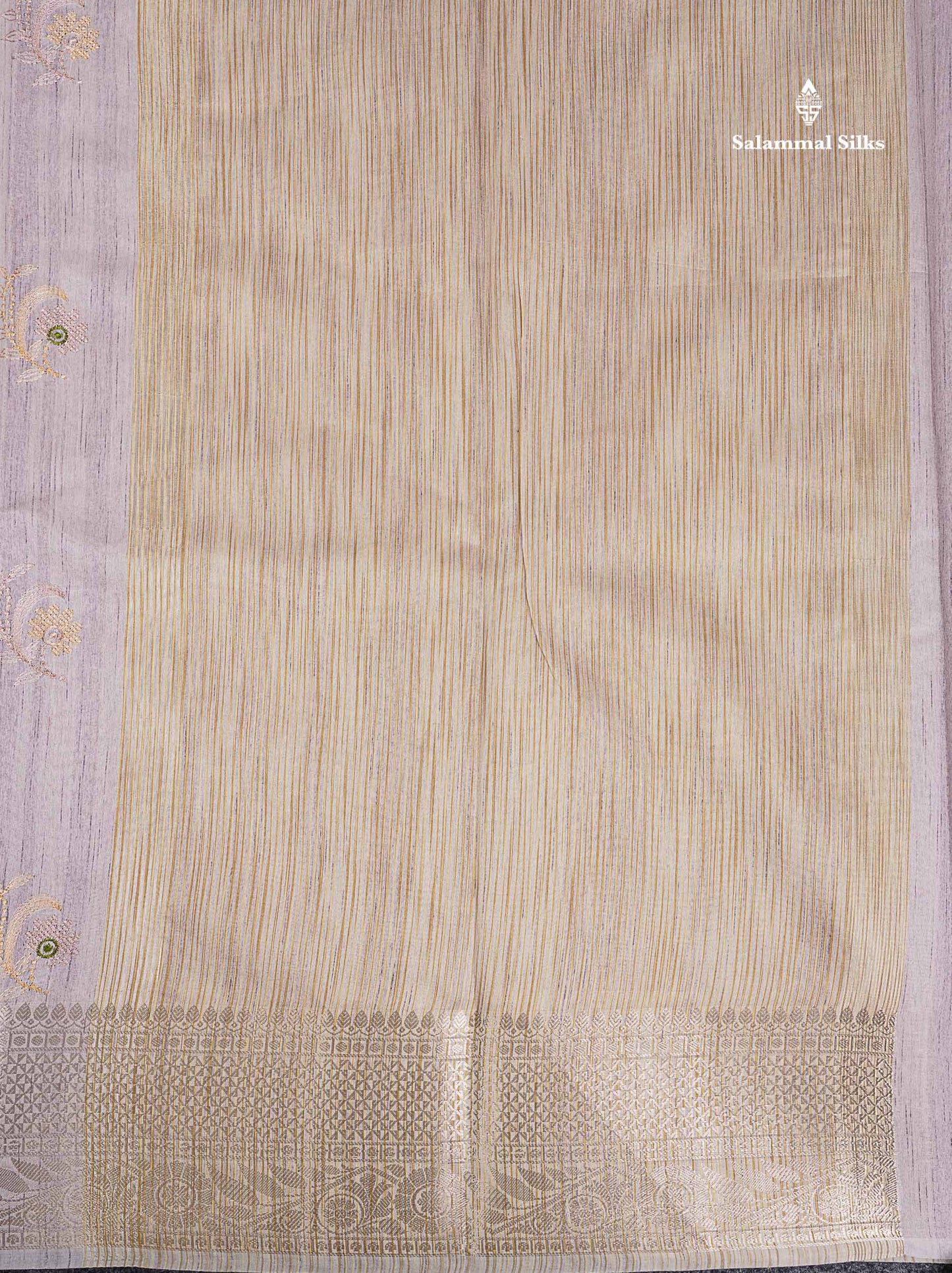 Cotton Mix Saree -  Light Lavender  Embroidery Work Along With Fancy Border