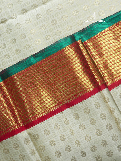 Beautiful White Pure Kanjivaram Silk Saree (2G) Zari With Korvai Red Border