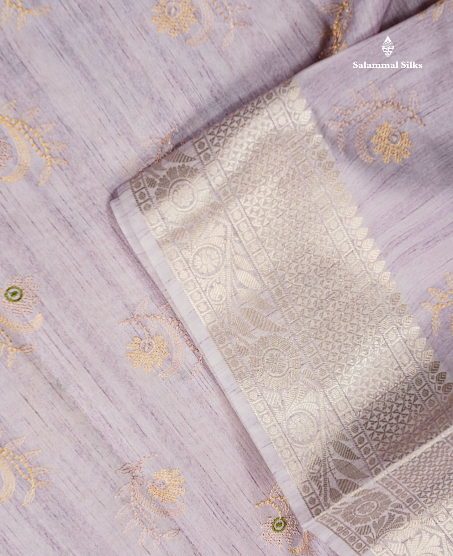 Cotton Mix Saree -  Light Lavender  Embroidery Work Along With Fancy Border