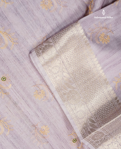 Cotton Mix Saree -  Light Lavender  Embroidery Work Along With Fancy Border