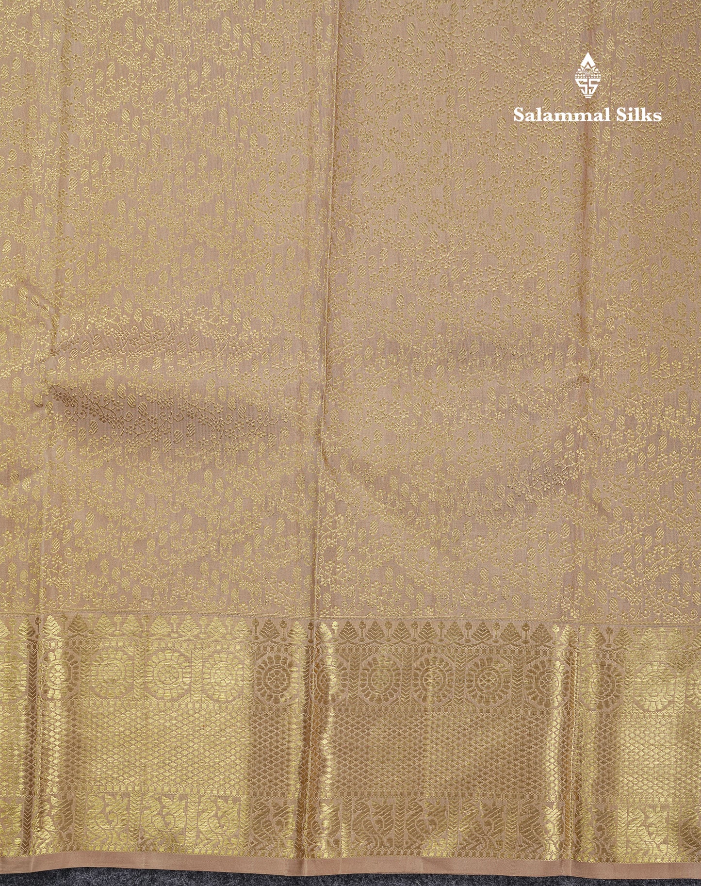 Beautiful Cream Sandal Pure Kanjivaram Silk Saree With Traditional Border