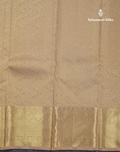 Beautiful Cream Sandal Pure Kanjivaram Silk Saree With Traditional Border