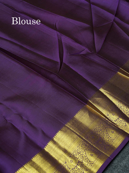 Beautiful Mehandi Green Bridal Pure Kanjivaram Silk Saree With Contrast Violet Traditional Border