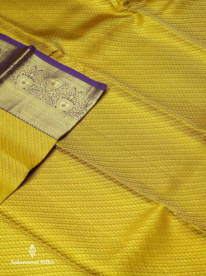 Beautiful Mehandi Green Bridal Pure Kanjivaram Silk Saree With Contrast Violet Traditional Border
