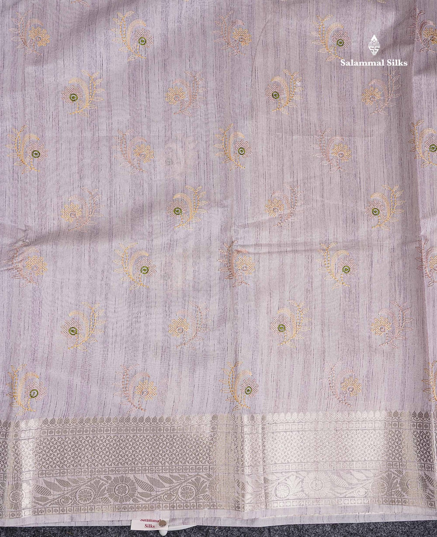 Cotton Mix Saree -  Light Lavender  Embroidery Work Along With Fancy Border