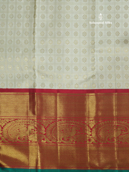 Beautiful White Pure Kanjivaram Silk Saree (2G) Zari With Korvai Red Border