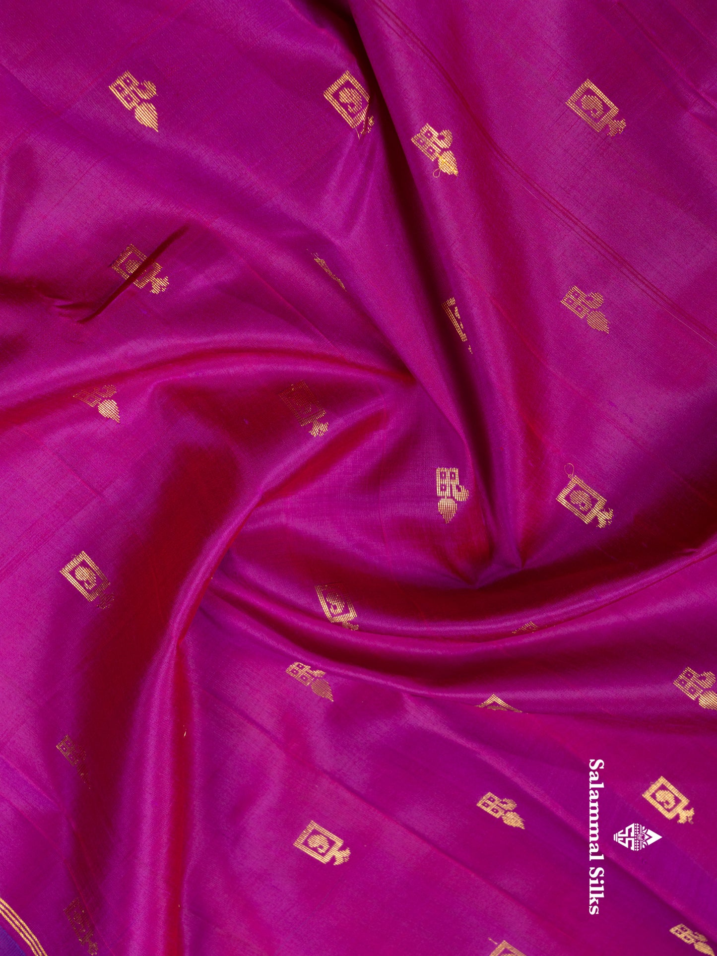 Dark Purple Pure Kanjivaram Silk Saree With Contrast Anandha Blue One Side Traditional Border