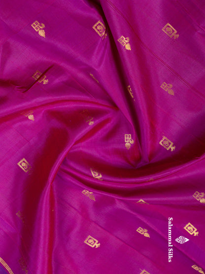 Dark Purple Pure Kanjivaram Silk Saree With Contrast Anandha Blue One Side Traditional Border