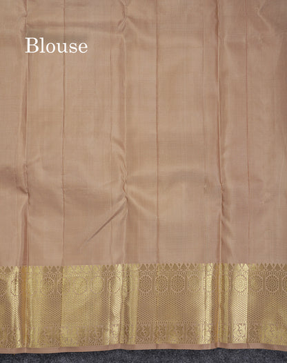 Beautiful Cream Sandal Pure Kanjivaram Silk Saree With Traditional Border