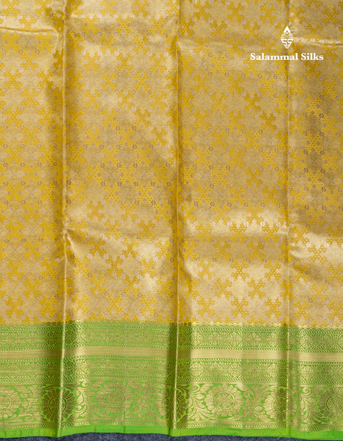 Lemon Yellow Bridal Tissue Puremix Silk Saree With Parrot Green Border