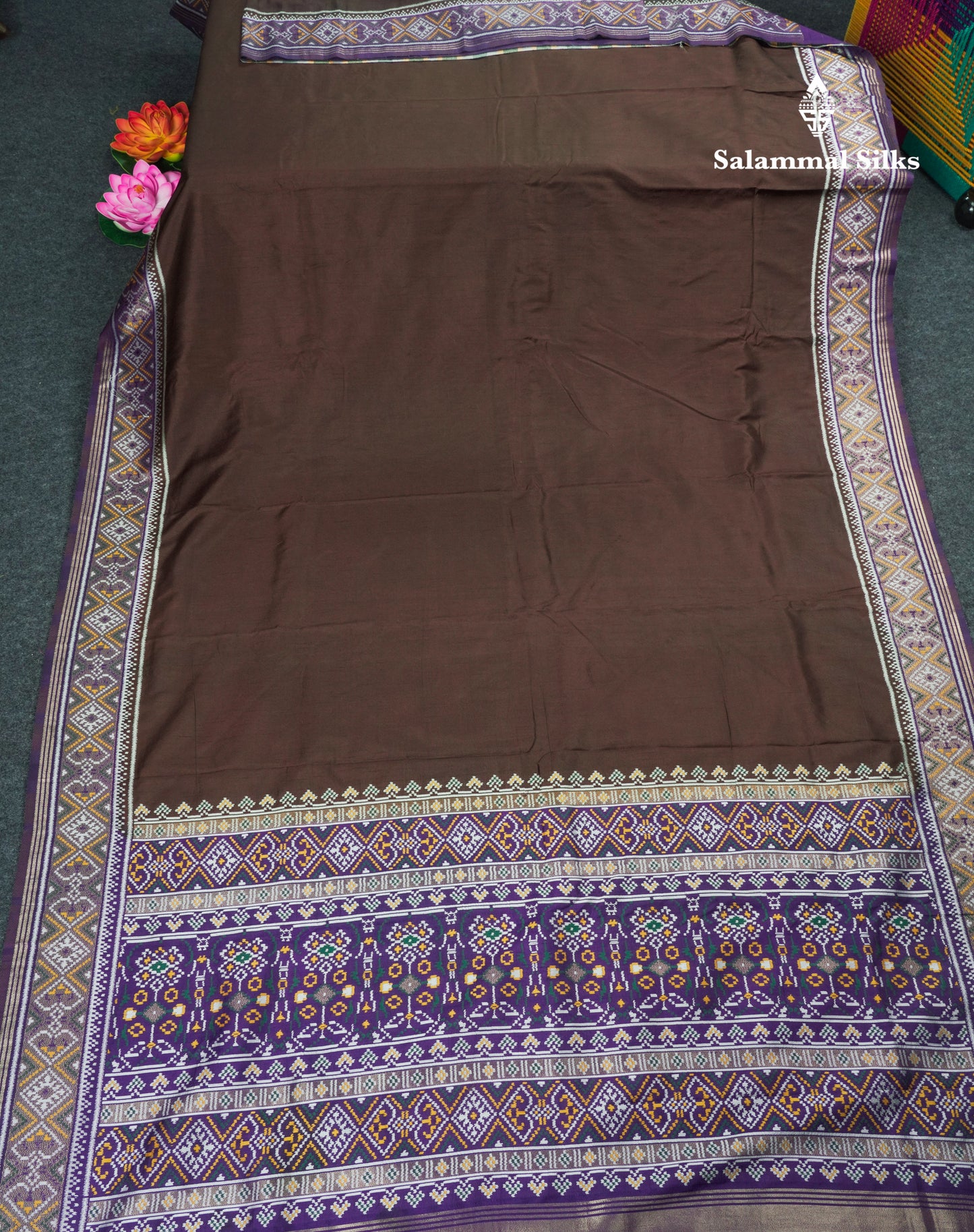 Brown Colour Plain Semi Dola Silk With Ajirah Print Border