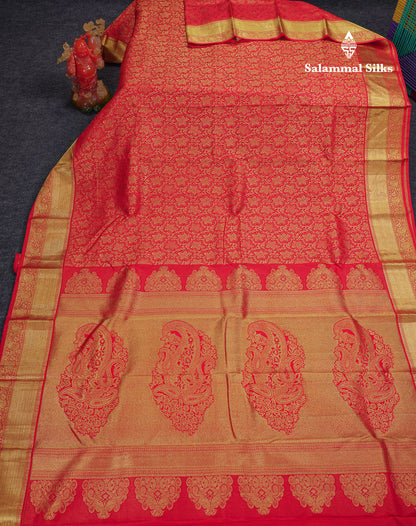 Beautiful Red Pure Kanjivaram Silk Saree With Traditional Border