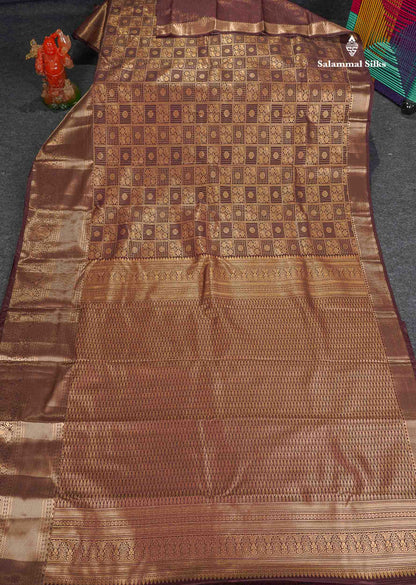 Semi Silk Saree - Brown Colour Body With Traditional Evening Morning Border