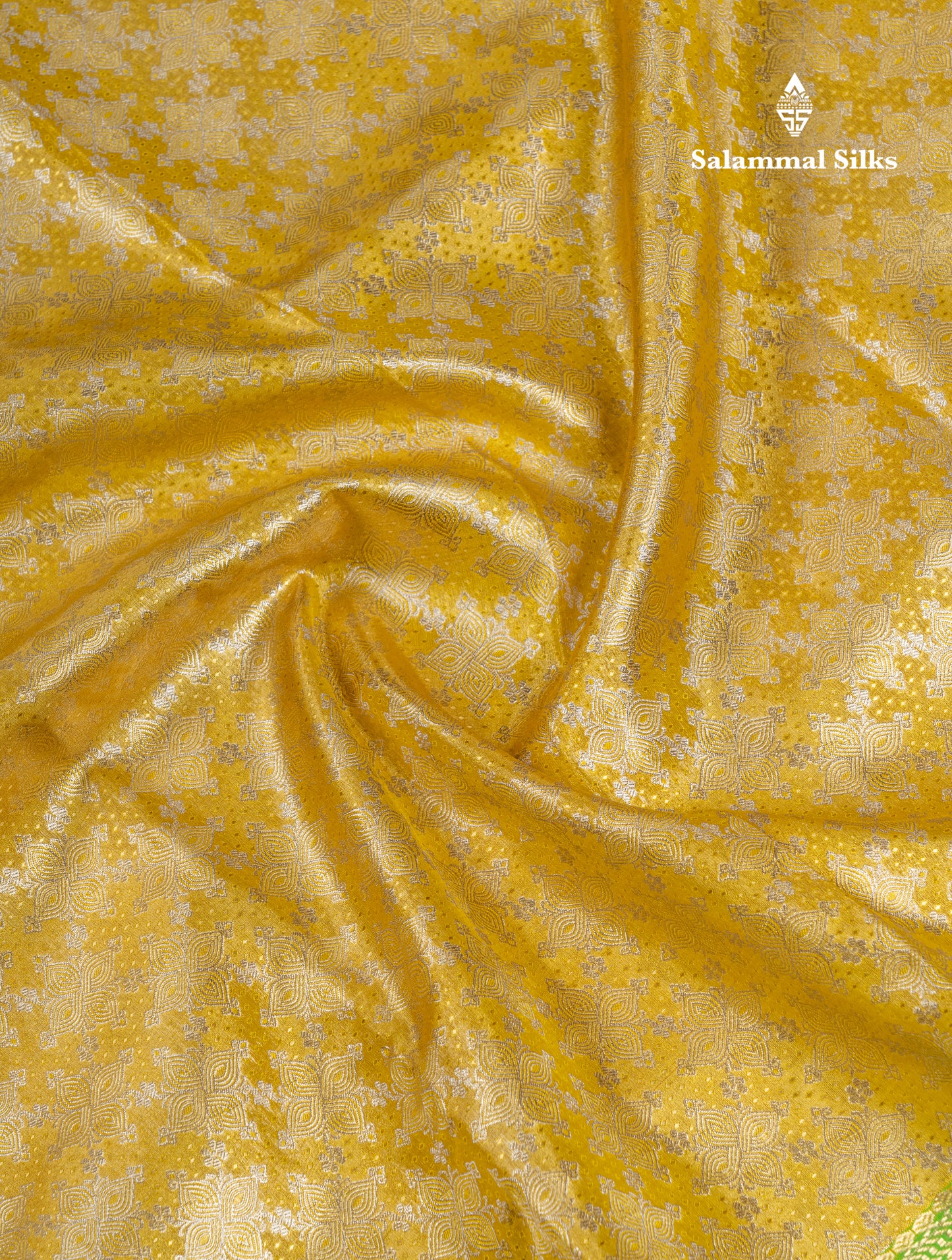 Lemon Yellow Bridal Tissue Puremix Silk Saree With Parrot Green Border