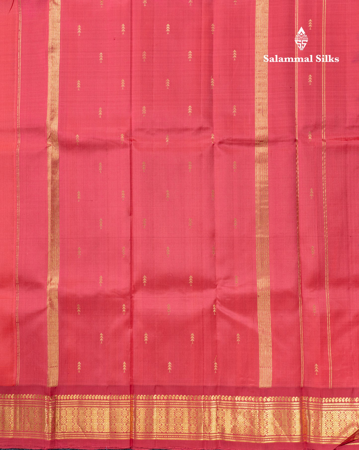 Peach Pink Pure Kanjivaram Silk Saree With Contrast Tomato Red One Side Traditional Border