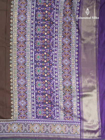 Brown Colour Plain Semi Dola Silk With Ajirah Print Border
