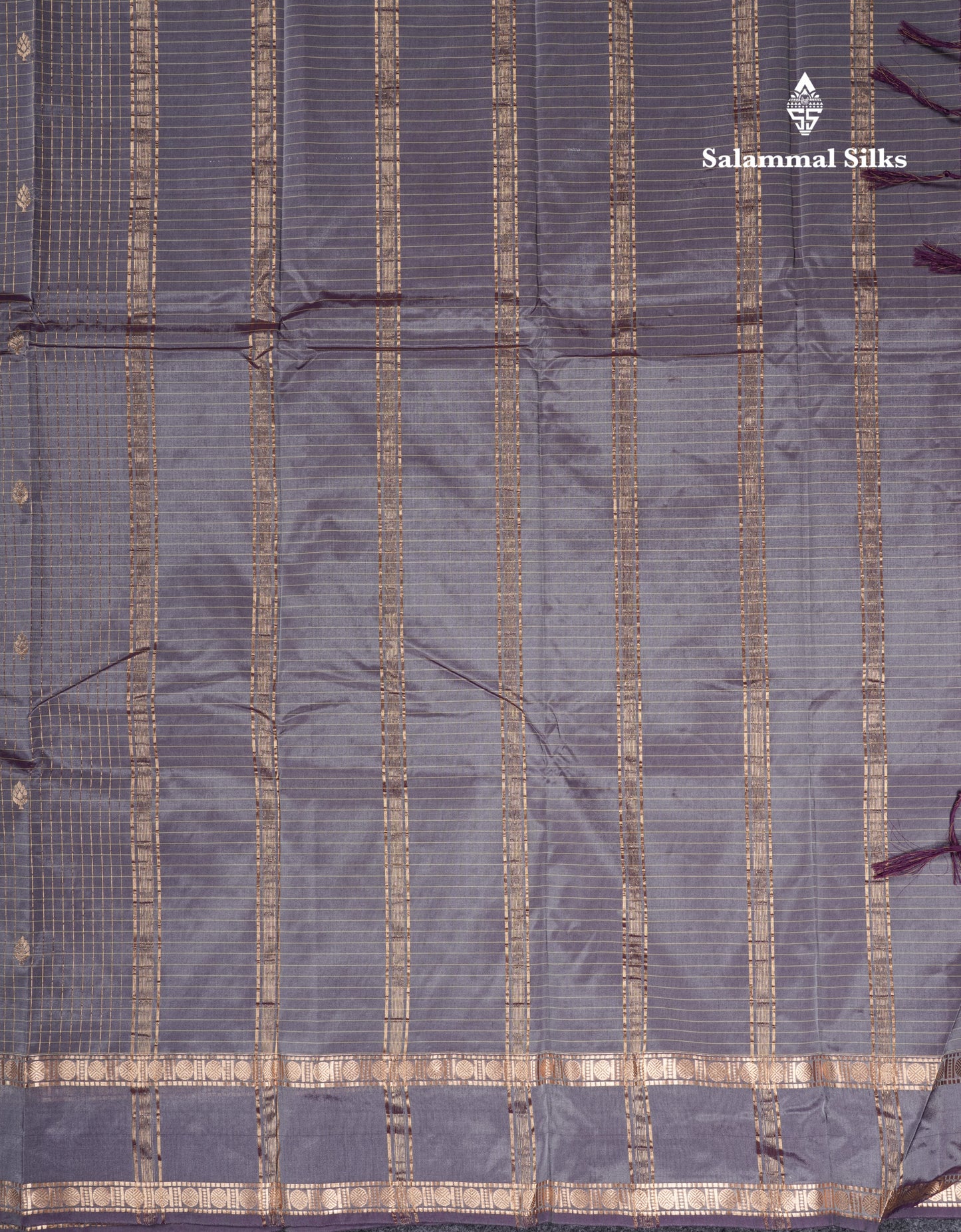 Light Weight Semi Silk Saree - Brown Checks With Butta With Traditional Rettapet Border