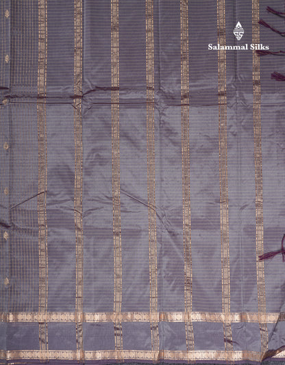 Light Weight Semi Silk Saree - Brown Checks With Butta With Traditional Rettapet Border