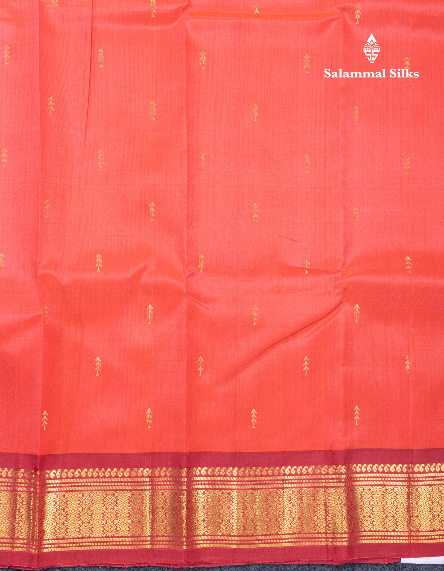 Peach Pink Pure Kanjivaram Silk Saree With Contrast Tomato Red One Side Traditional Border