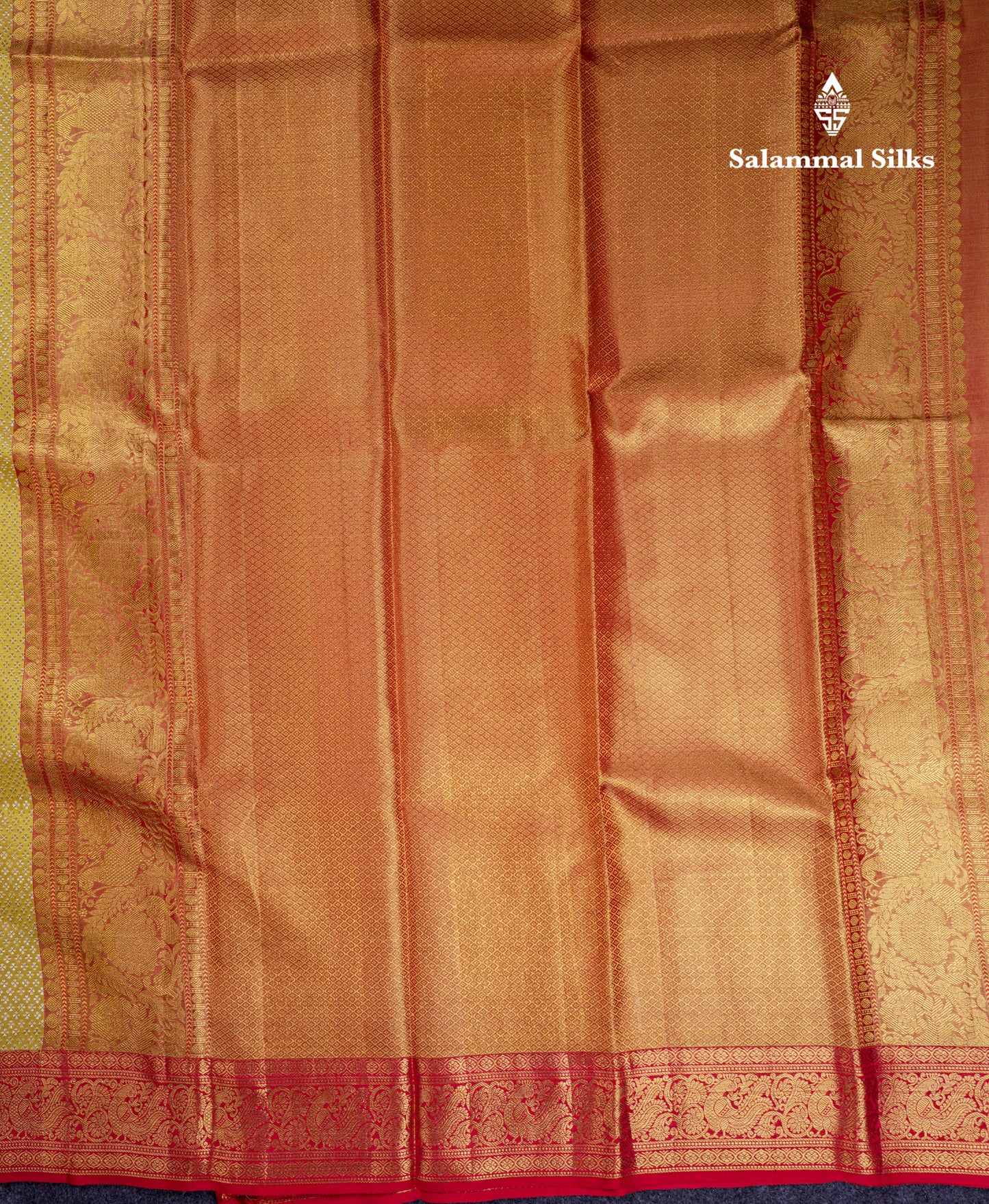 Beautiful Gold Tissue Bridal Pure Kanjivaram Silk Saree With Contrast Chilly Red Traditional Medium Border