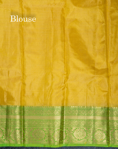 Lemon Yellow Bridal Tissue Puremix Silk Saree With Parrot Green Border