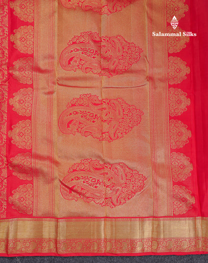 Beautiful Red Pure Kanjivaram Silk Saree With Traditional Border
