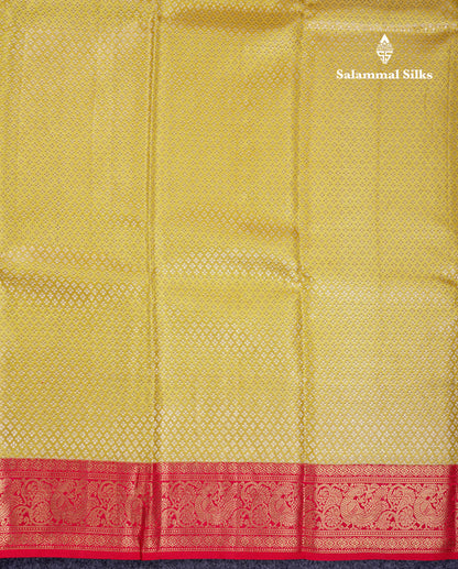Beautiful Gold Tissue Bridal Pure Kanjivaram Silk Saree With Contrast Chilly Red Traditional Medium Border
