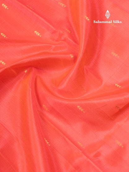 Peach Pink Pure Kanjivaram Silk Saree With Contrast Tomato Red One Side Traditional Border