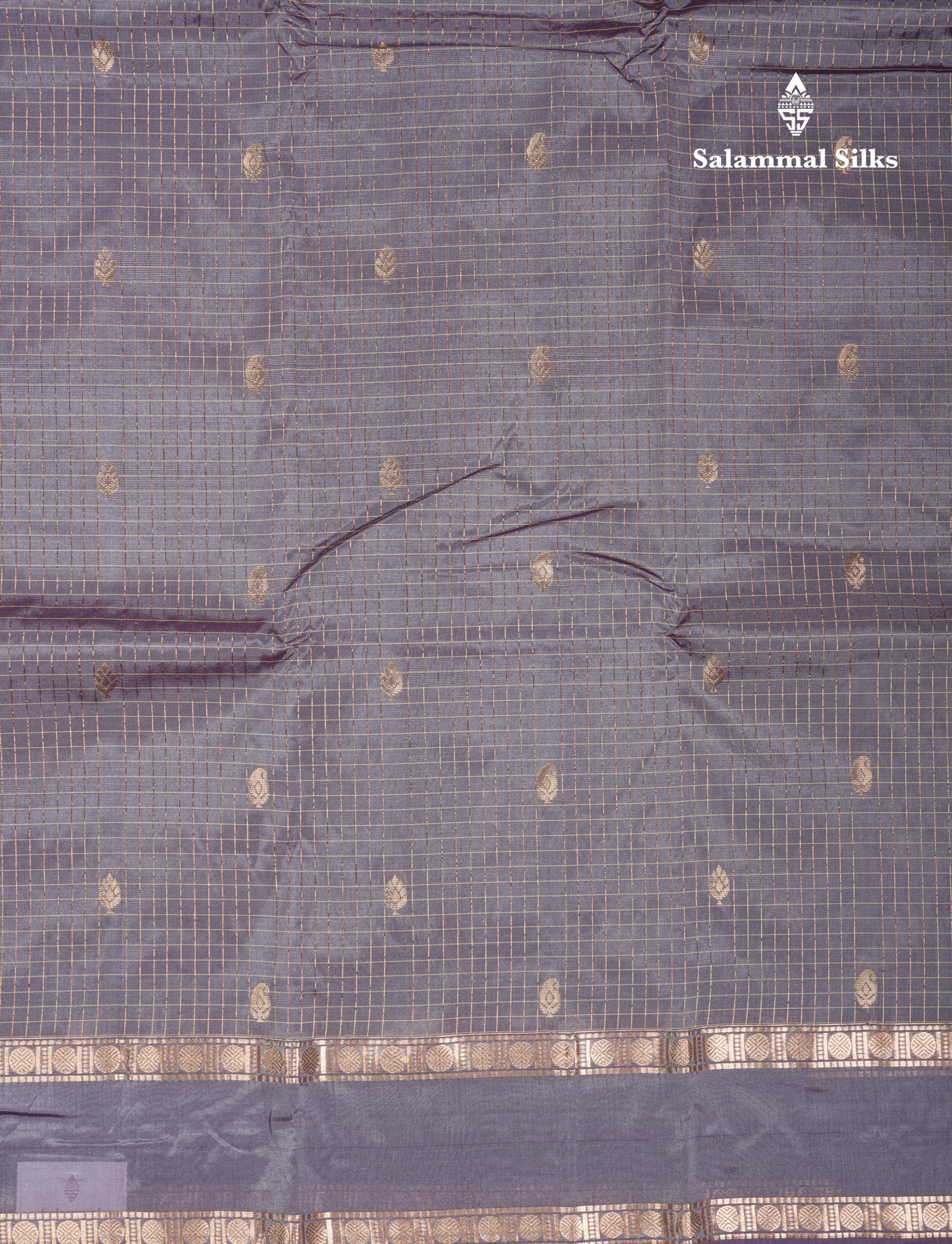 Light Weight Semi Silk Saree - Brown Checks With Butta With Traditional Rettapet Border