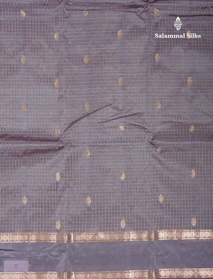 Light Weight Semi Silk Saree - Brown Checks With Butta With Traditional Rettapet Border