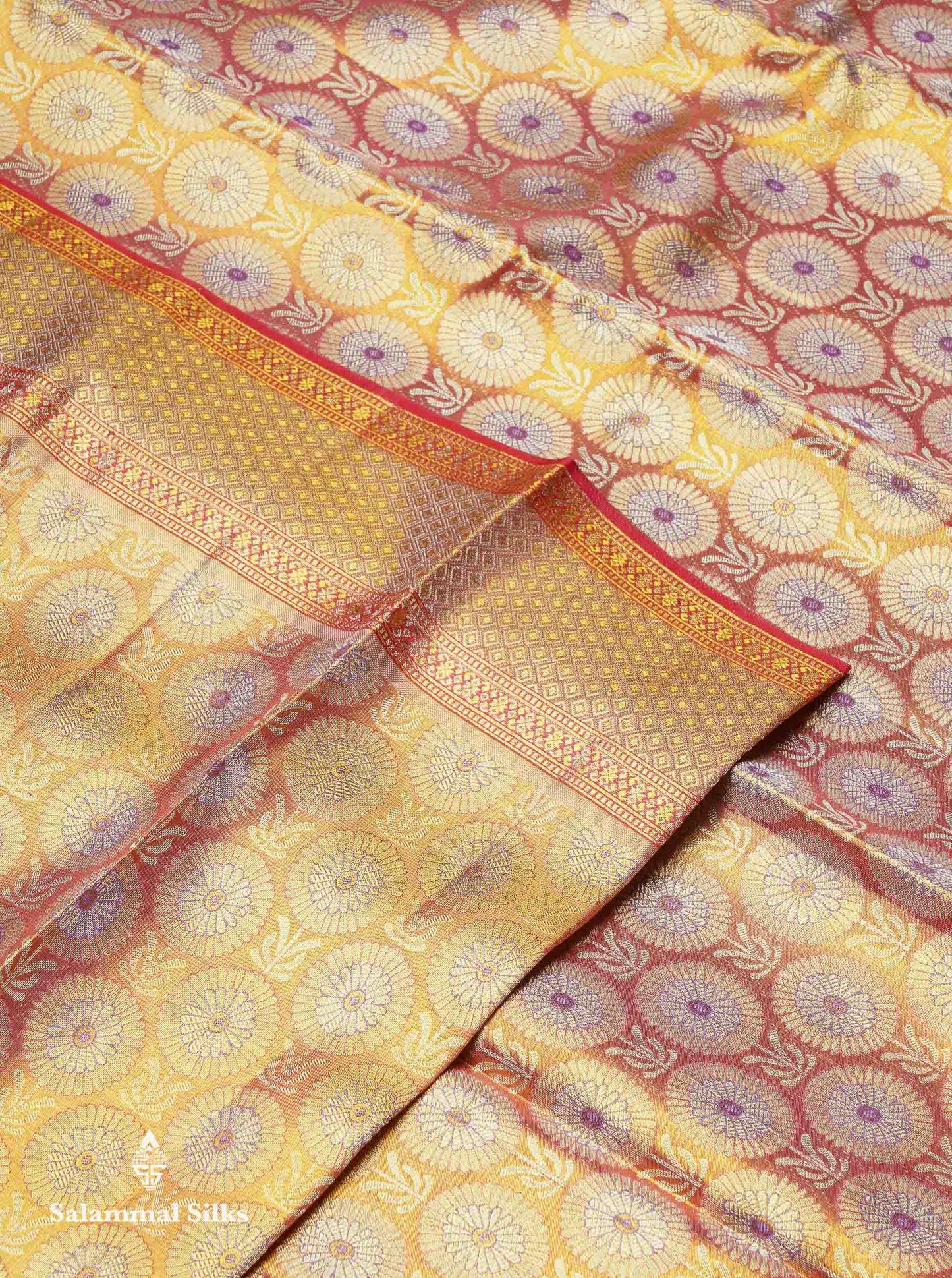 Beautiful Orange Tissue Bridal Pure Kanjivaram Silk Saree With Traditional Evening Morning Border